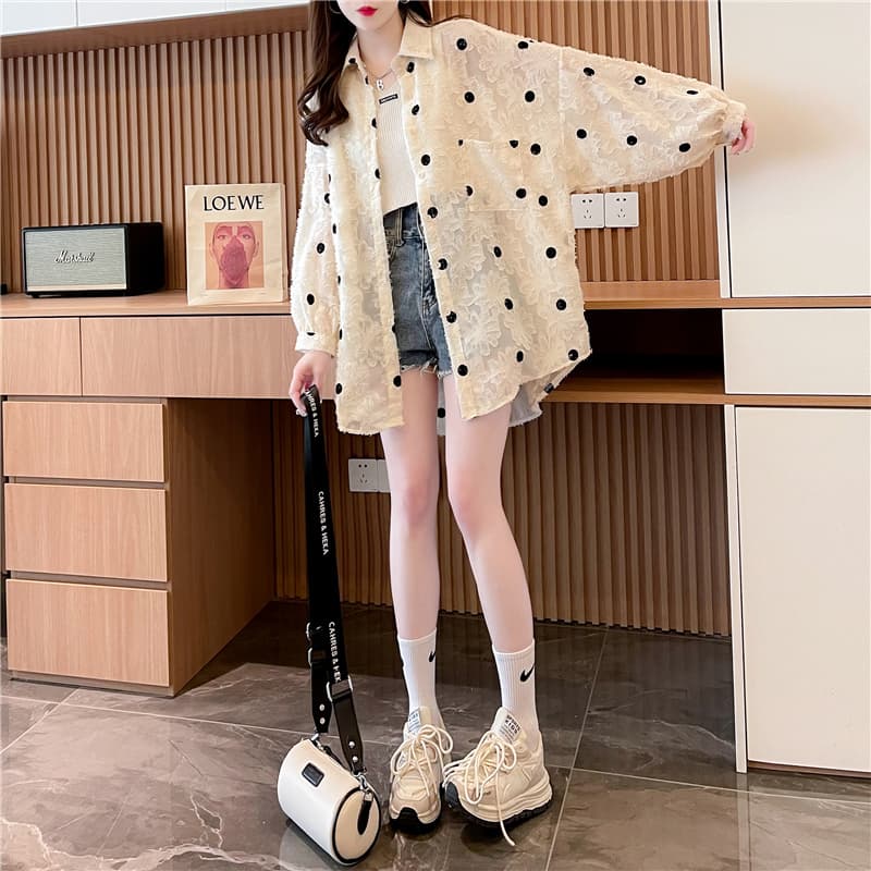ブラウス ドットコーデ 水玉模様 ゆったりシャツブラウス