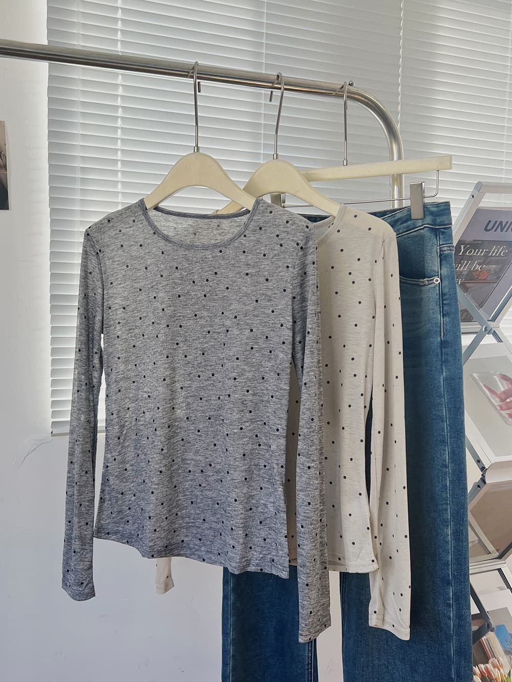 シャツ ドットコーデ 小粒水玉模様の柔らか天竺Tシャツ 