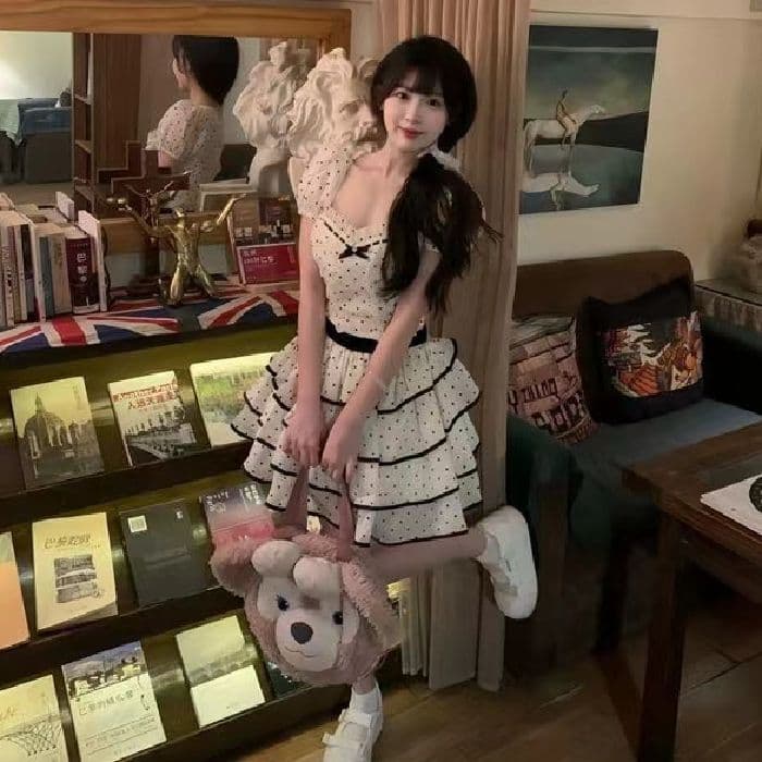 ワンピース ドットコーデ ティアードフリル水玉模様ワンピース