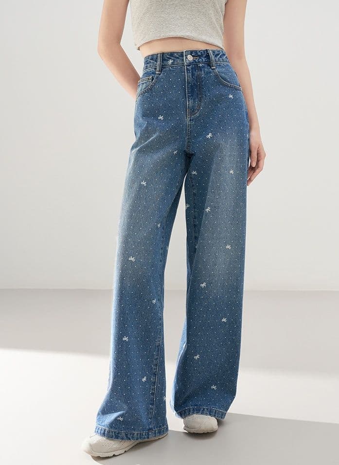 パンツ ドットコーデ 星柄ドット散りばめワイドストレートパンツ