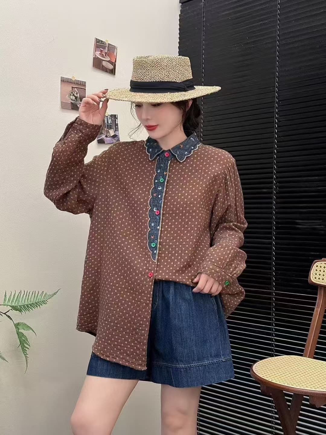 シャツ ドットコーデ 水玉模様のスカラップ襟シャツ