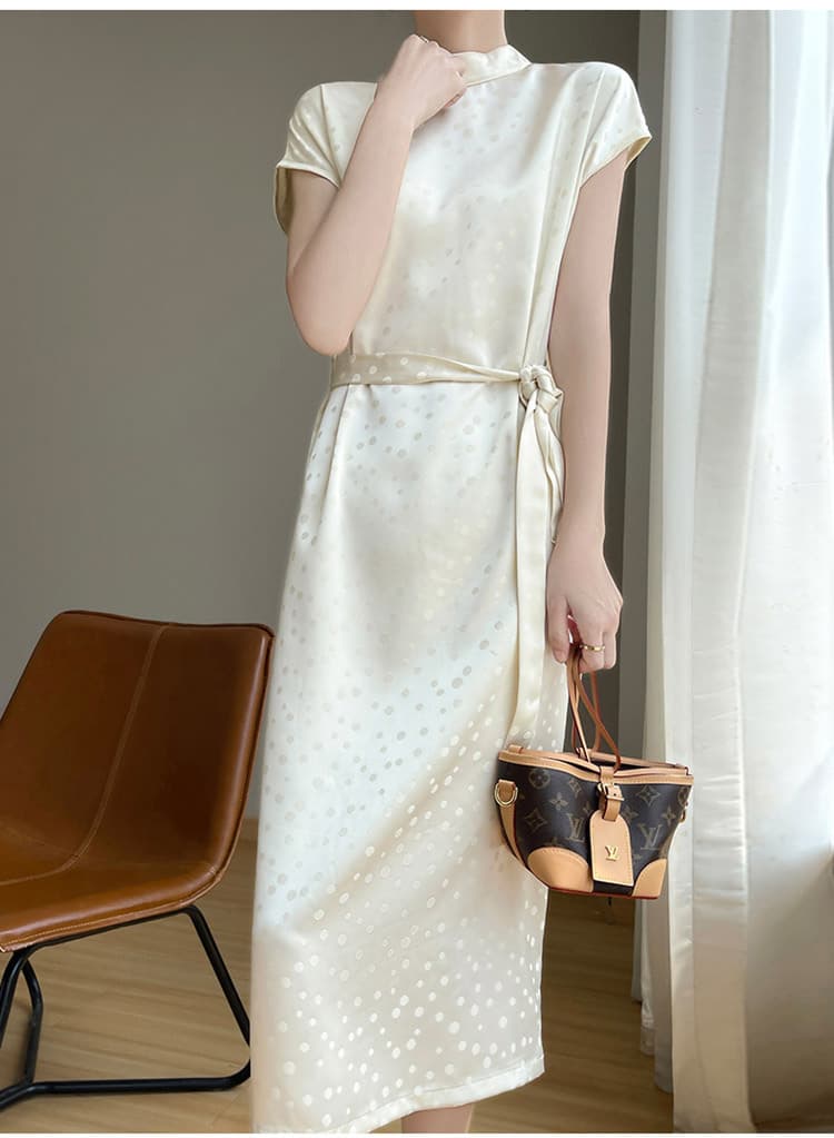ドットコーデ ドット柄シルクワンピース