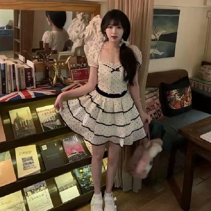 ワンピース ドットコーデ ティアードフリル水玉模様ワンピース