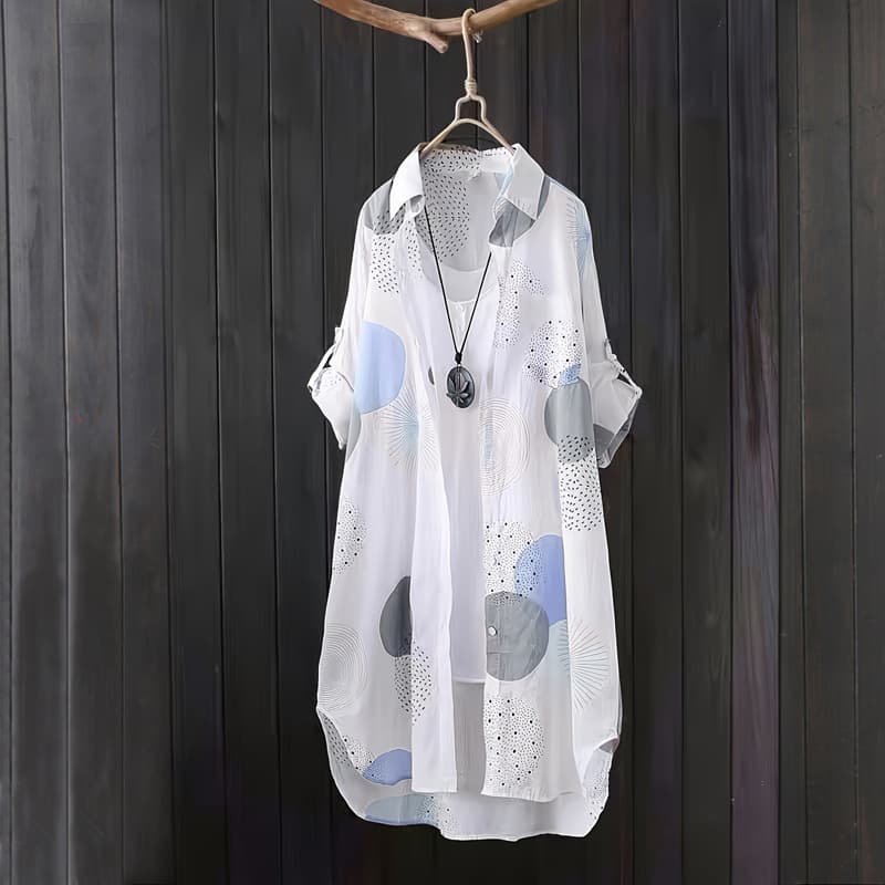 ワンピース ドットコーデ 幾何柄ロングシャツワンピース