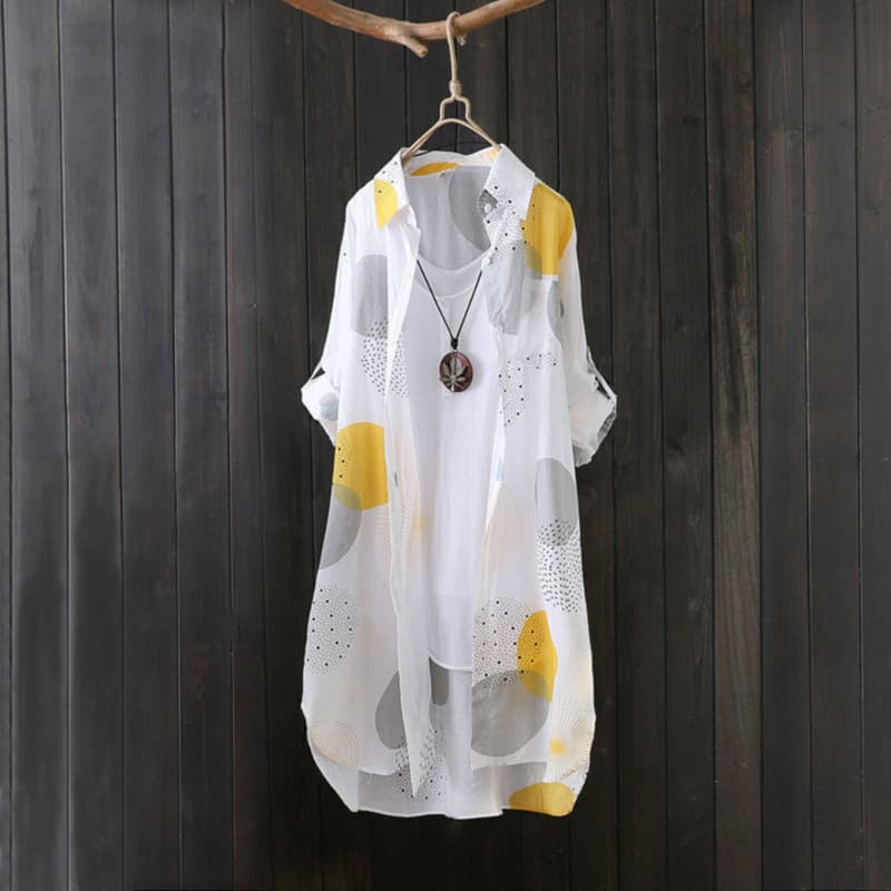 ワンピース ドットコーデ 幾何柄ロングシャツワンピース
