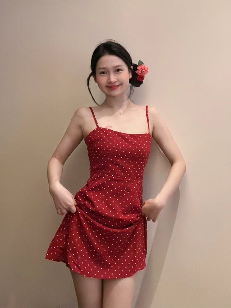 ワンピース ドットコーデ 細かい水玉柄キャミソールワンピース