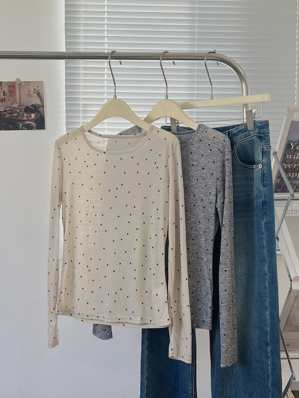 シャツ ドットコーデ 小粒水玉模様の柔らか天竺Tシャツ 