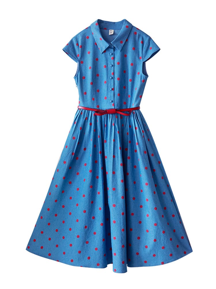 ワンピース ドットコーデ 水玉模様の涼やか田園風ワンピース